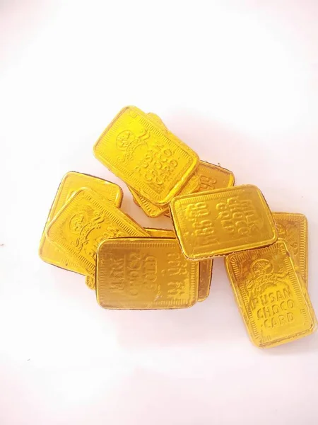 Rectangular Shaped Chocolate Wrapped Gold Colored Aluminum Foil Rectangular Shaped — Stockfoto