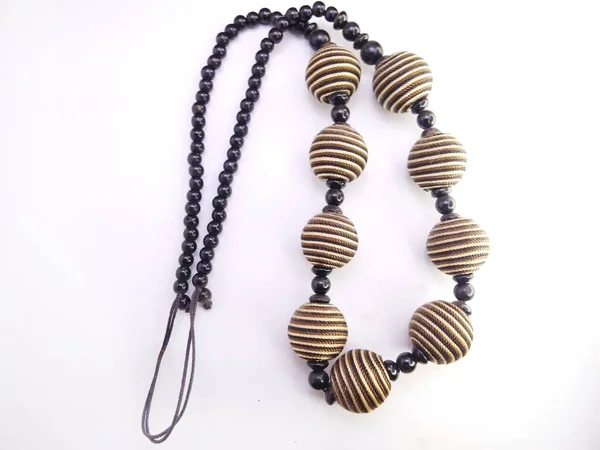 Women Necklace Collection Fashionable Necklaces Made Wood Beads Isolated White — Stock Photo, Image