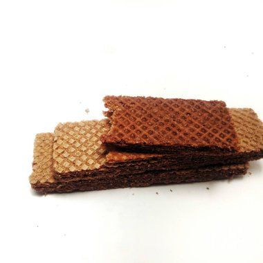 Beyaz arka planda izole edilmiş lezzetli çikolatalı gofretler. arkaplan, kapak, pankart, reklam ve daha fazlası için.