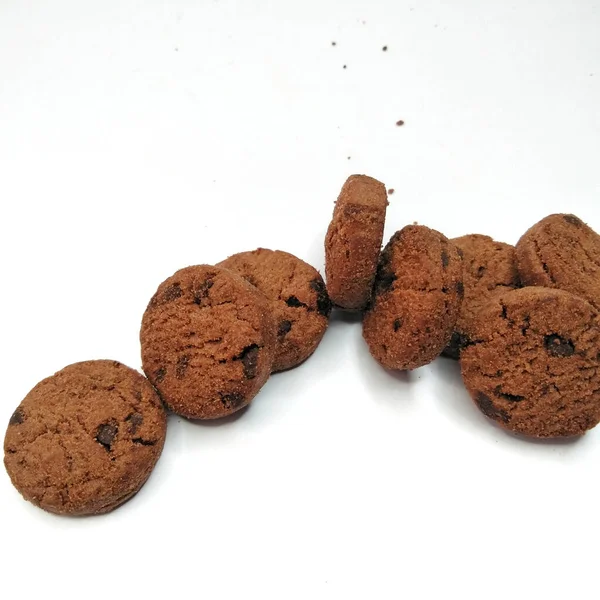Coleção Biscoitos Chocolate Chip Isolado Fundo Branco Para Fundos Capas — Fotografia de Stock