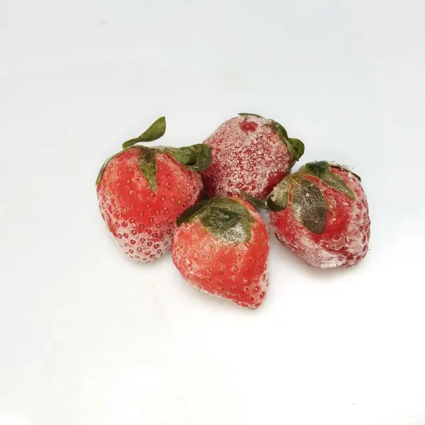 Κατεψυγμένα Φράουλα Απομονωθεί Λευκό Φόντο — Φωτογραφία Αρχείου
