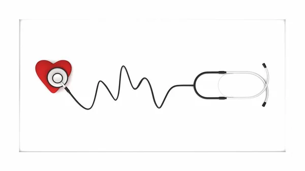 Red Heart Stethoscope White Background Rendering — Stockfoto