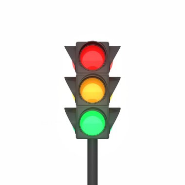 Trafik lambası ve yol işareti simgesi. Beyaz arka planda izole edilmiş. 3d oluşturma