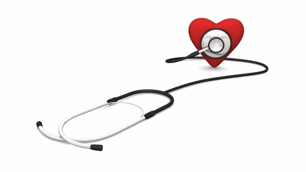 Stethoskop Und Rotes Herz Auf Weißem Hintergrund — Stockfoto