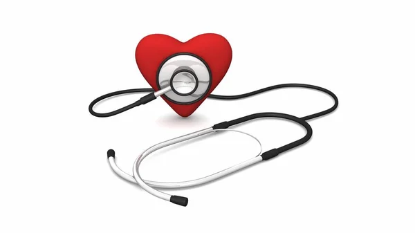 Red Heart Stethoscope Health Care Concept Close View — ストック写真