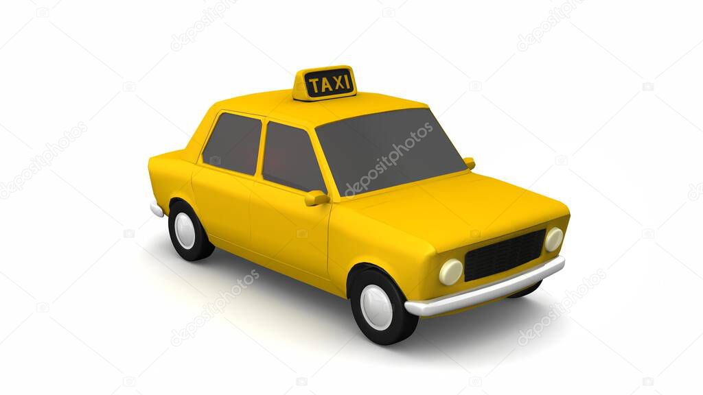 Yellow taxi on white background. 3d rendering