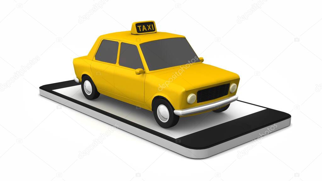 Yellow taxi wi-fi on mobile phone. 3d rendering