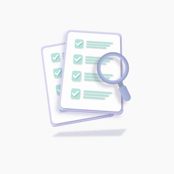 Successfully Complete Business Assignments Concept Checklist Clipboard Magnifying Glass Minimal — Stok Vektör