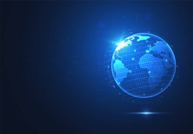 Genel ağ bağlantısı. Küresel iş dünyasının dünya haritası ve kompozisyon kavramı. Vektör İllüstrasyonu