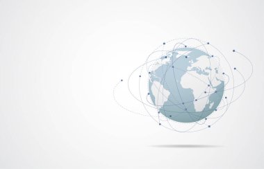 Genel ağ bağlantısı. Küresel iş dünyasının dünya haritası ve kompozisyon kavramı. Vektör İllüstrasyonu