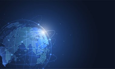 Genel ağ bağlantısı. Küresel iş dünyasının dünya haritası ve kompozisyon kavramı. Vektör İllüstrasyonu