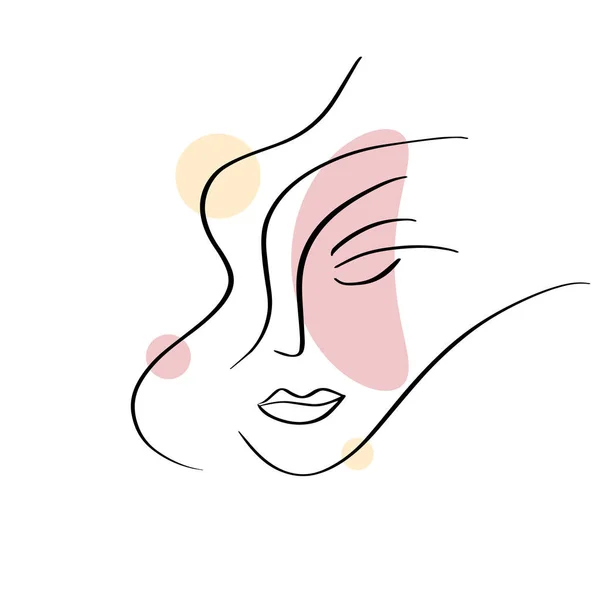 Beauty Woman Face Continuous Line Drawing Business Spa Organic Vector — Stockvektor