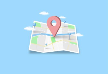 Location Map 3D pins. Navigator checking points. GPS. Vector illustration