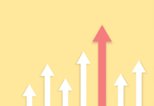 Growing Bars Graphic Rising Red Arrow Yellow Background Minimal Design —  Vetores de Stock