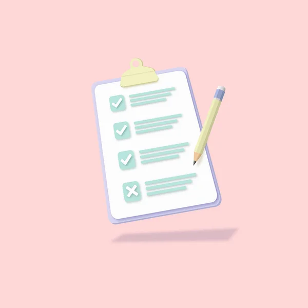 Clipboard Pencil Pastel Color Checklist Pink Background Notepad Icon Minimal — ストックベクタ