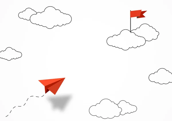 Business Concept Red Paper Leader Airplane Flying Sky Winner Simple — 图库矢量图片