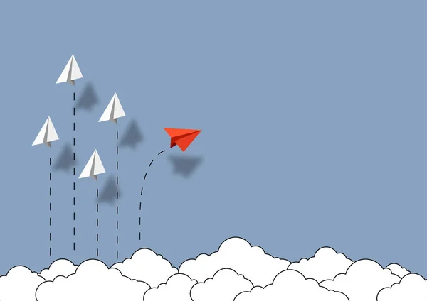 Business Concept Red Paper Airplane Flying Changing Direction Blue Sky — ストックベクタ