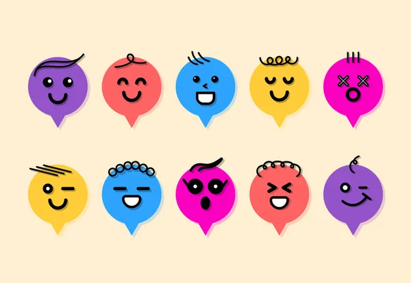 Set Smile Comic Faces Hand Drawn Kids Vector Illustration — 图库矢量图片
