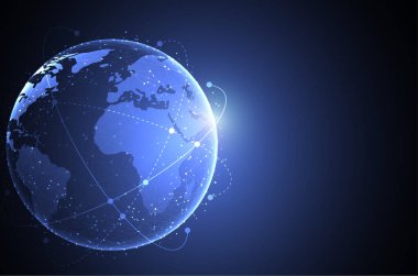 Genel ağ bağlantısı. Küresel iş dünyasının dünya haritası ve kompozisyon kavramı. Vektör İllüstrasyonu