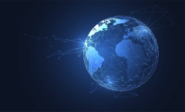 Genel ağ bağlantısı. Küresel iş dünyasının dünya haritası ve kompozisyon kavramı. Vektör İllüstrasyonu