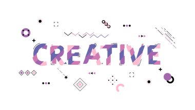 Creative. Minimal typography design concept with geometric shapes and lines. Colorful geometric background. Vector illustration