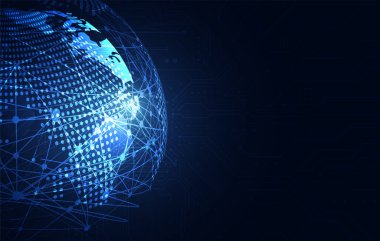 Genel ağ bağlantısı. Küresel iş dünyasının dünya haritası ve kompozisyon kavramı. Vektör İllüstrasyonu