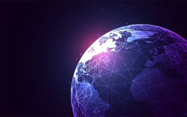 Genel ağ bağlantısı. Küresel iş dünyasının dünya haritası ve kompozisyon kavramı. Vektör İllüstrasyonu