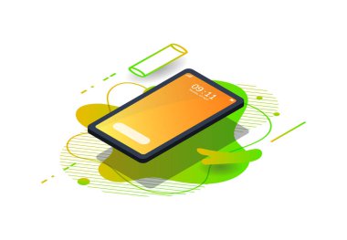 Modern isometric mockup phone with gradient color summer for Poster, Infographics, Game Asset, Cover. Vector illustratio