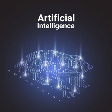 Artificial intelligence isometric chipset on circuit board in futuristic concept technology artwork for web, banner, card, cover. Vector illustration