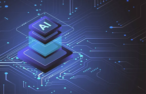 Artificial Intelligence Isometric Chipset Circuit Board Futuristic Concept Technology Artwork — Stockový vektor