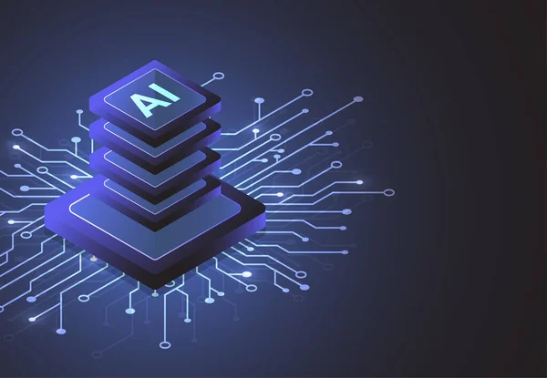 Artificial Intelligence Isometric Chipset Circuit Board Futuristic Concept Technology Artwork — 图库矢量图片