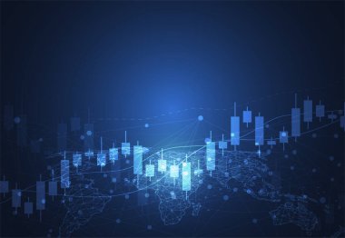 Borsa yatırımlarının karanlık arkaplan tasarımı ticaretinin iş mumu çizelgesi. Tam isabet, grafiğin gidişatı. Vektör illüstrasyonu