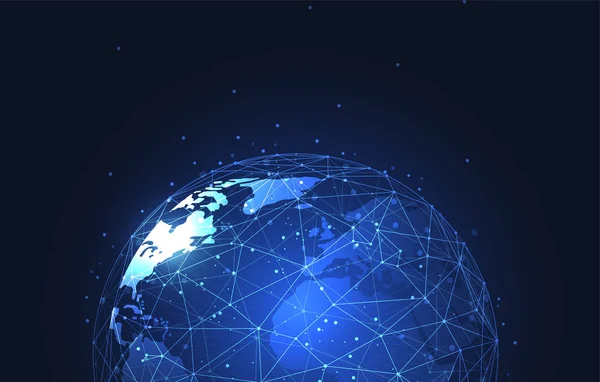 グローバルネットワーク接続 世界地図のポイントとグローバルなビジネスのライン組成の概念 ベクターイラスト — ストックベクタ
