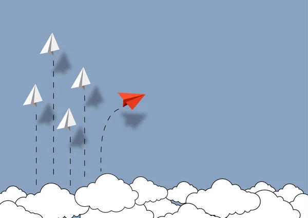 Business Concept Red Paper Airplane Flying Changing Direction Blue Sky — ストックベクタ