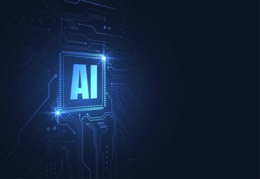 Artificial intelligence chipset on circuit board in futuristic concept technology artwork for web, banner, card, cover. Vector illustration