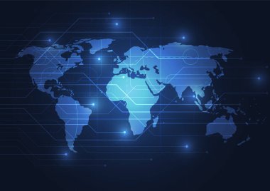 Genel ağ bağlantısı. Küresel iş dünyasının dünya haritası ve kompozisyon kavramı. Vektör İllüstrasyonu