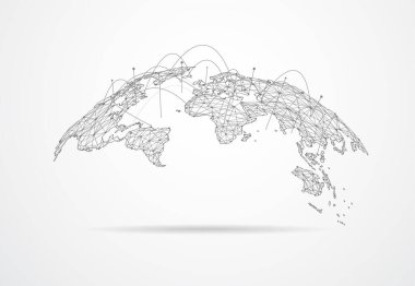 Genel ağ bağlantısı. Küresel iş dünyasının dünya haritası ve kompozisyon kavramı. Vektör İllüstrasyonu