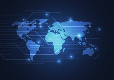 Genel ağ bağlantısı. Küresel iş dünyasının dünya haritası ve kompozisyon kavramı. Vektör İllüstrasyonu