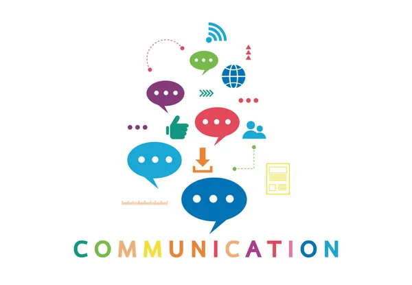 Векторная Иллюстрация Концепции Коммуникации Слово Общение Цветными Пузырьками Речи — стоковый вектор