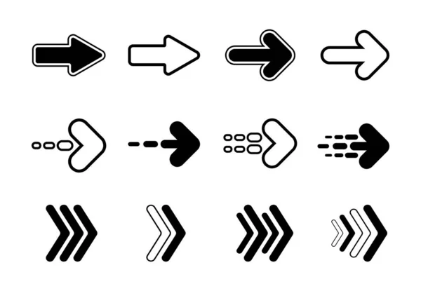 Set Black Flat Arrows Icon Collection Design Vector Background — Archivo Imágenes Vectoriales