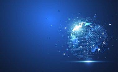 Genel ağ bağlantısı. Küresel iş dünyasının dünya haritası ve kompozisyon kavramı. Vektör İllüstrasyonu