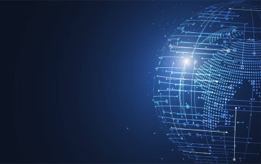 Genel ağ bağlantısı. Küresel iş dünyasının dünya haritası ve kompozisyon kavramı. Vektör İllüstrasyonu