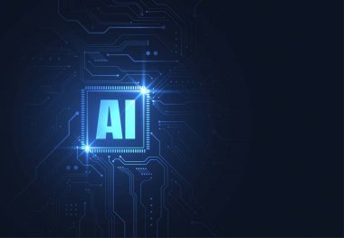 Artificial intelligence chipset on circuit board in futuristic concept technology artwork for web, banner, card, cover. Vector illustration