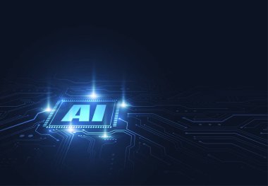 Artificial intelligence chipset on circuit board in futuristic concept technology artwork for web, banner, card, cover. Vector illustration