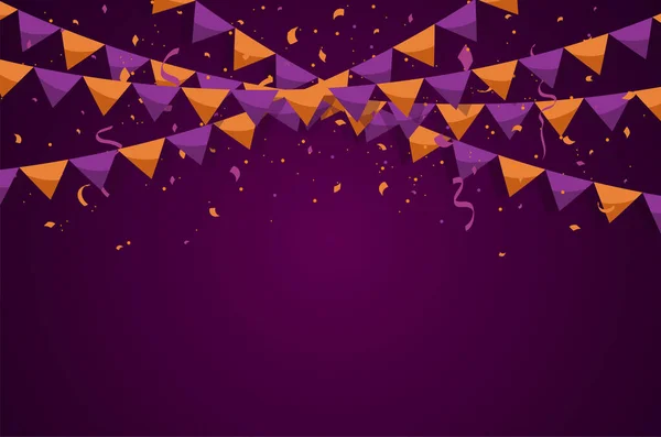Colorful Bunting Flags Confetti Ribbons Halloween Birthday Celebration Carnival Anniversary — Stok Vektör