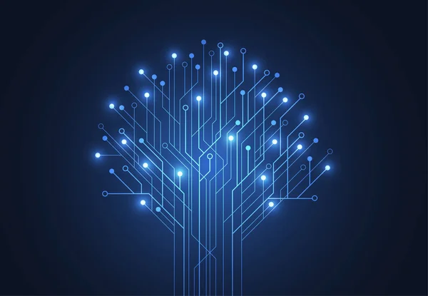 Teknoloji ağacı devre kartı dokusuyla soyut bir arkaplan. Elektronik anakart çizimi. İletişim ve mühendislik konsepti. Vektör illüstrasyonu