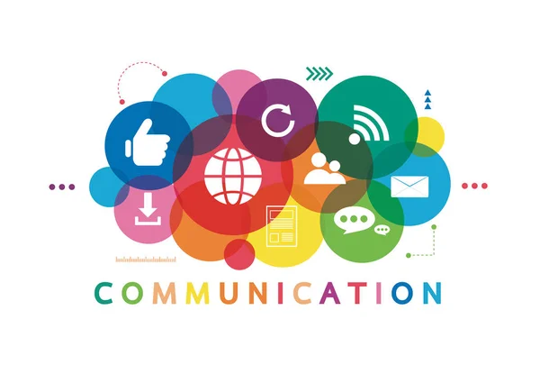 Wektorowa Ilustracja Koncepcji Komunikacji Słowo Komunikacja Kolorowym Dialogiem Pęcherzyki Mowy — Wektor stockowy