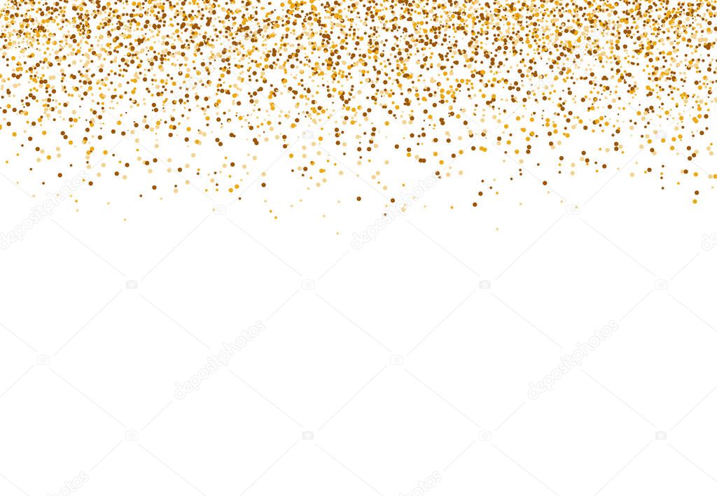Sparkling glitter. Falling gold dust isolated on white background for Party, Wedding, Posters, Card, Christmas, New Year, Happy birthday. Vector illustration