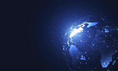 Genel ağ bağlantısı. Küresel iş dünyasının dünya haritası ve kompozisyon kavramı. Vektör İllüstrasyonu