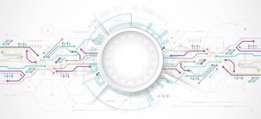 Teknoloji nokta ve çizgi devre kartı desenli soyut 3D tasarım arka planı. Modern mühendislik, fütüristik, bilim iletişimi kavramı. Vektör illüstrasyonu